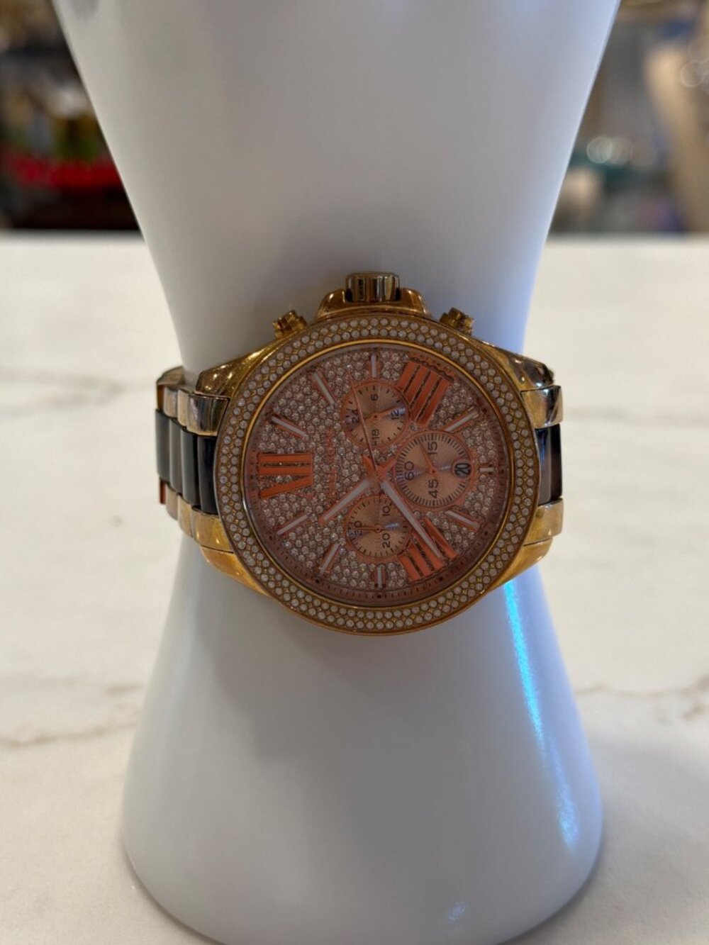 Michael Kors Wren Pave Crystal Chronograph Watch Rose Gold Tortoise